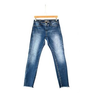 Rewash Metro Comfort Stretch Blue Denim Jeans Men Size 32x30 Frayed Hem Slim Fit